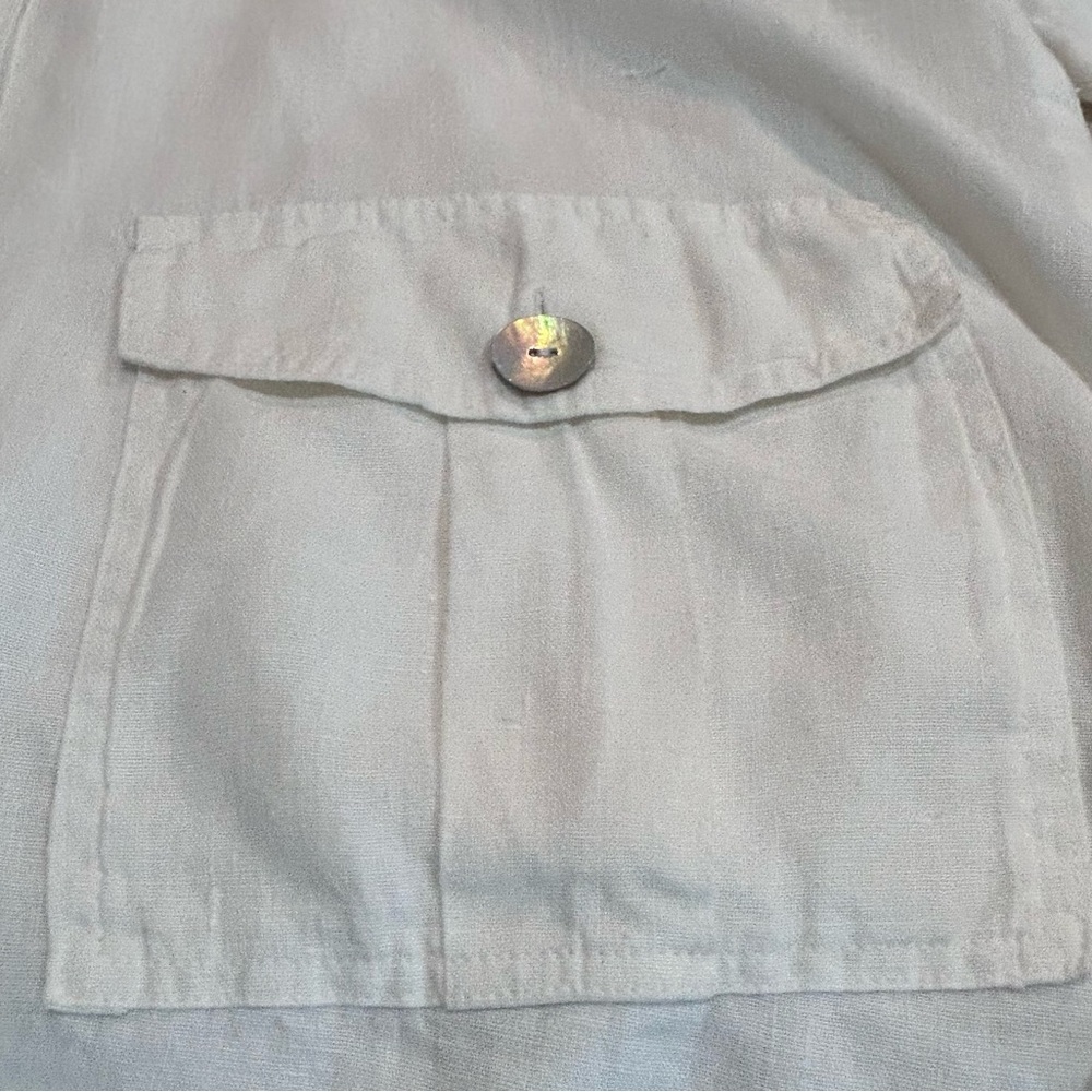 FLAX Button Down 100% Linen Blouse w/Two Front Pockets and Pearl Buttons Size L - Picture 5 of 11